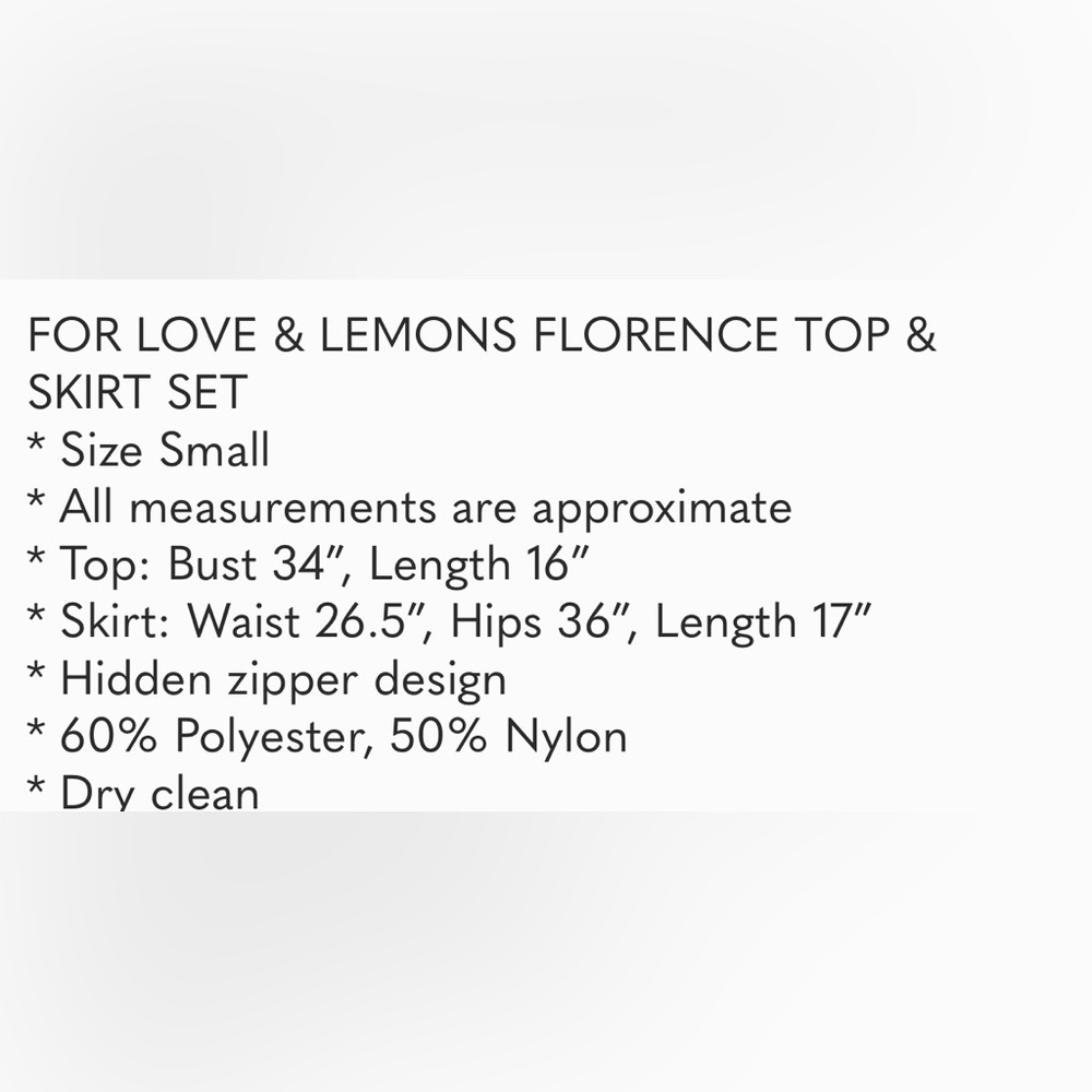 NWOT SET For Love and Lemons Florence Top and Skirt Set Sz S - Picture 11 of 11